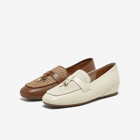 百思图2025春季新款简约通勤一脚蹬乐福鞋方头女单鞋A5085AA5