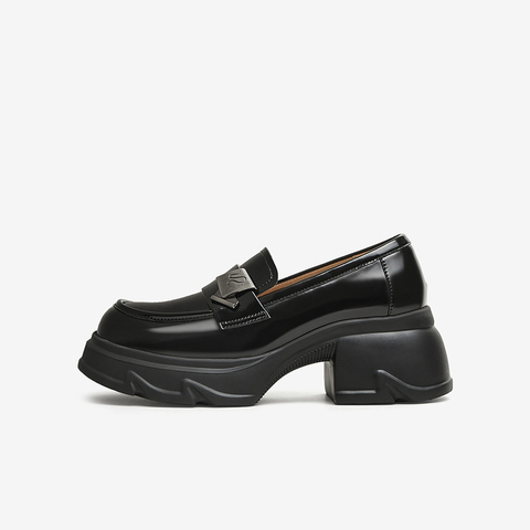 百思图2025春季新款商场同款复古学院乐福鞋粗跟女单鞋UMG05AA5