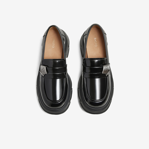 百思图2025春季新款商场同款复古学院乐福鞋粗跟女单鞋UMG05AA5