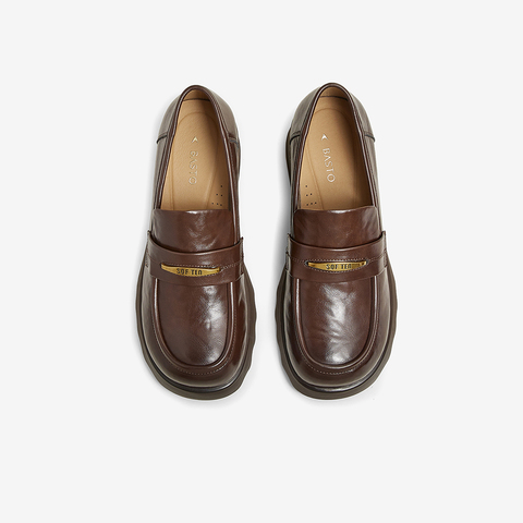 百思图2025春季新款商场同款简约金属扣乐福鞋粗跟女单鞋BV071AA5