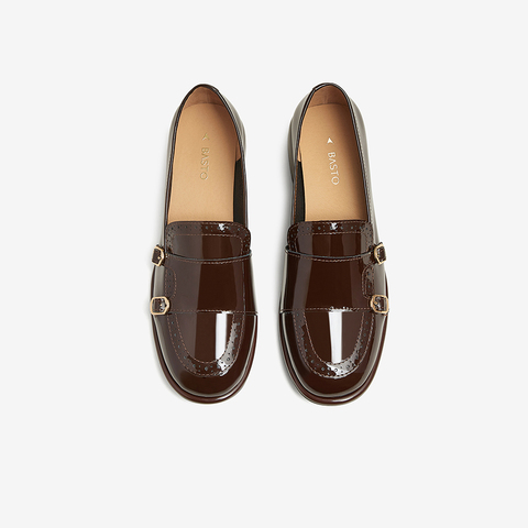 百思图2025春季新款时尚通勤乐福鞋粗跟圆头女单鞋A1819AA5