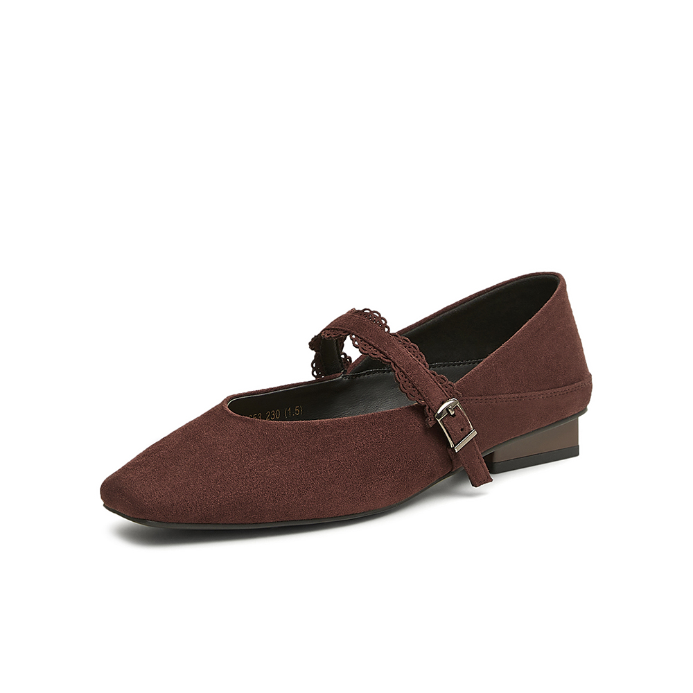 百思图2025春季新款简约复古通勤玛丽珍鞋粗跟方头女单鞋E4653AQ5