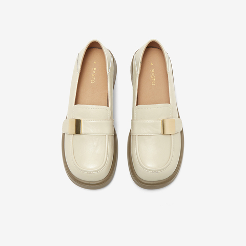 百思图2025春季新款商场同款简约学院风乐福鞋粗跟女单鞋A3558AA5