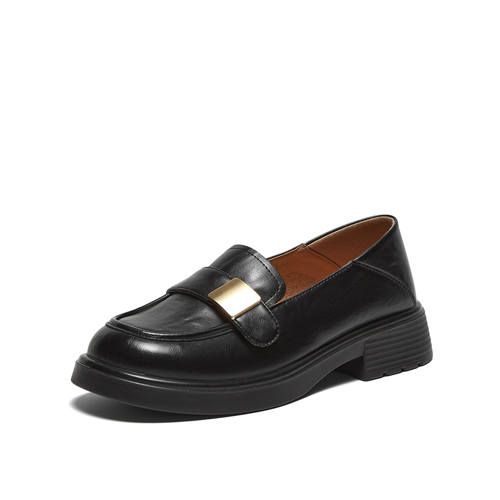 百思图2025春季新款商场同款简约学院风乐福鞋粗跟女单鞋A3558AA5