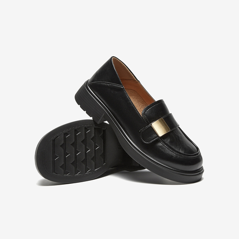 百思图2025春季新款商场同款简约学院风乐福鞋粗跟女单鞋A3558AA5