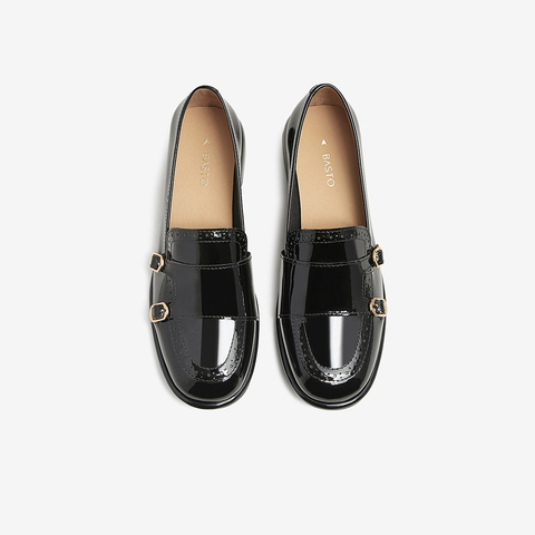 百思图2025春季新款时尚通勤乐福鞋粗跟圆头女单鞋A1819AA5