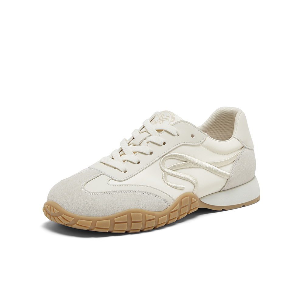 百思图2025春季新款商场同款复古运动德训鞋平跟女休闲鞋UMT10AM5