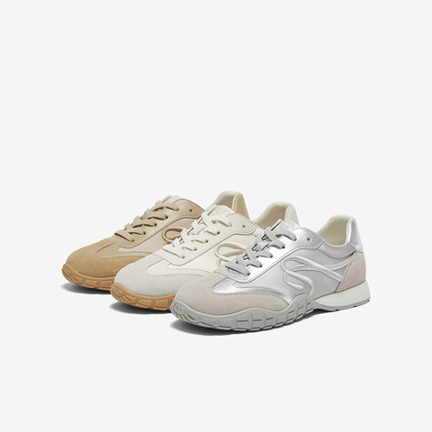 百思图2025春季新款商场同款复古运动德训鞋平跟女休闲鞋UMT10AM5