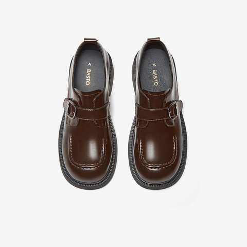 百思图2025春季新款时髦复古学院风乐福鞋粗跟圆头女单鞋BG254AM5