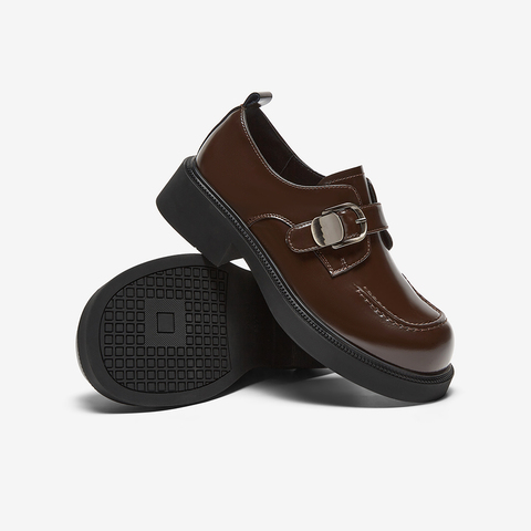 百思图2025春季新款时髦复古学院风乐福鞋粗跟圆头女单鞋BG254AM5