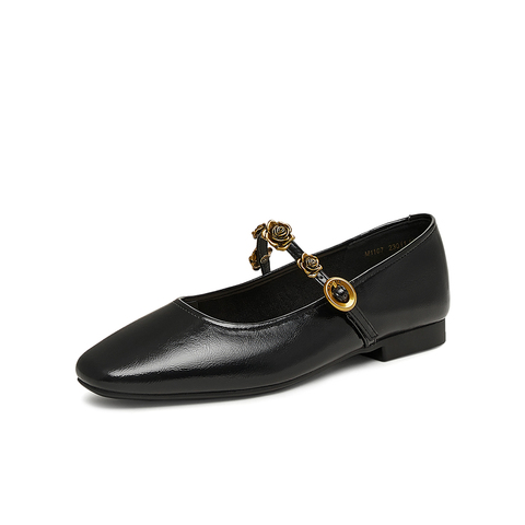 百思图2025春季新款简约复古法式玛丽珍鞋方跟女单鞋M1107AQ5