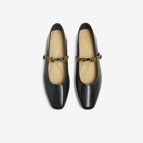 百思图2025春季新款简约复古法式玛丽珍鞋方跟女单鞋M1107AQ5