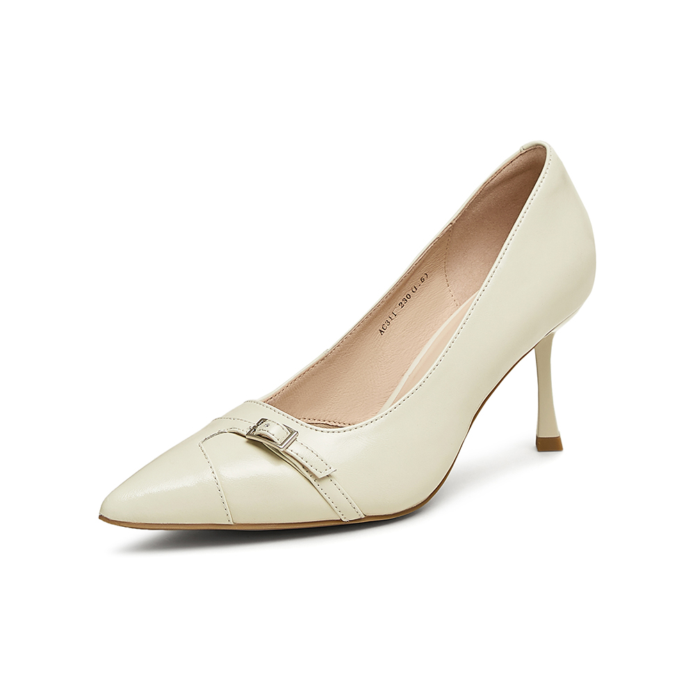 百思图2025春季新款简约时尚通勤细跟尖头浅口女单鞋AC311AQ5