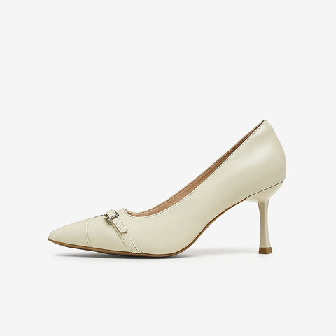 百思图2025春季新款简约时尚通勤细跟尖头浅口女单鞋AC311AQ5