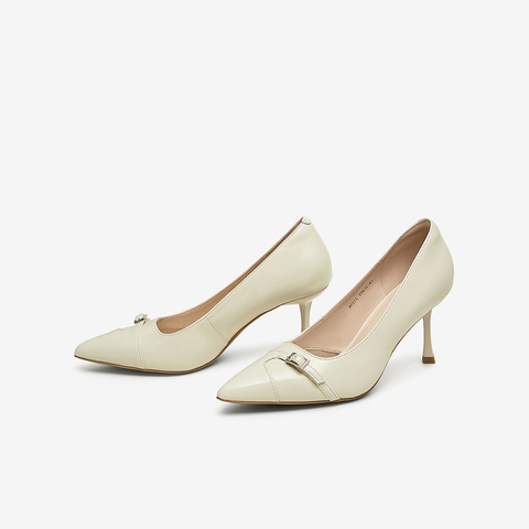 百思图2025春季新款简约时尚通勤细跟尖头浅口女单鞋AC311AQ5