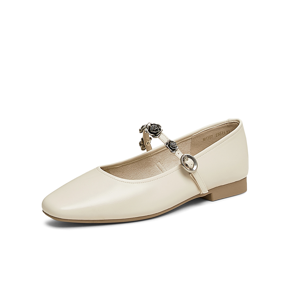 百思图2025春季新款简约复古法式玛丽珍鞋方跟女单鞋M1107AQ5