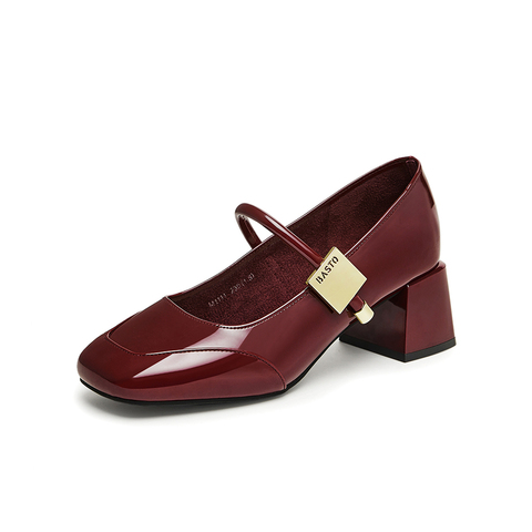 百思图2025春季新款时尚简约法式玛丽珍鞋粗跟女单鞋M1111AQ5