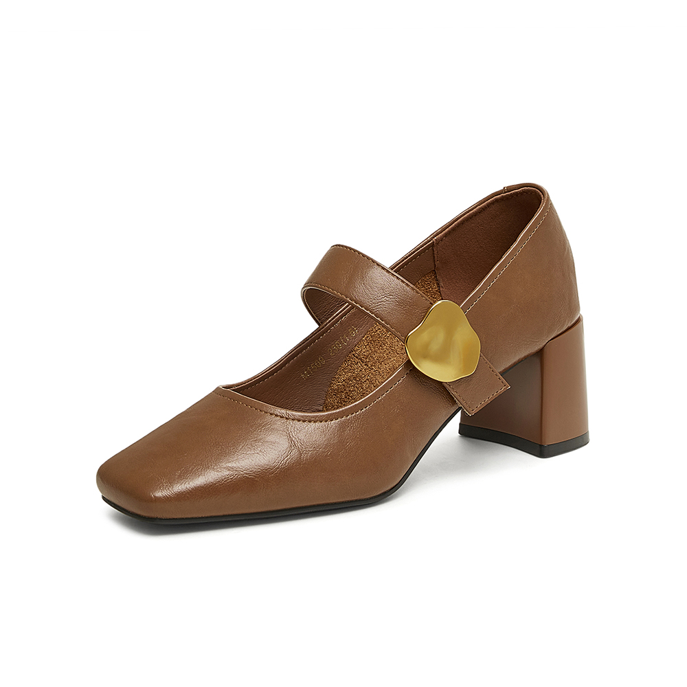 百思图2025春季新款时尚复古玛丽珍鞋粗跟方头女单鞋M1509AQ5