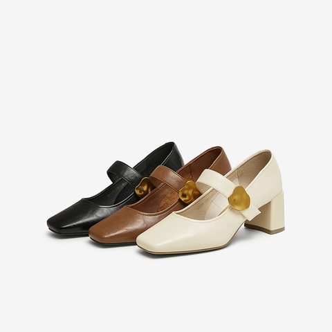 百思图2025春季新款时尚复古玛丽珍鞋粗跟方头女单鞋M1509AQ5
