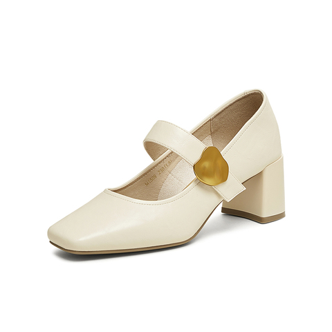 百思图2025春季新款时尚复古玛丽珍鞋粗跟方头女单鞋M1509AQ5