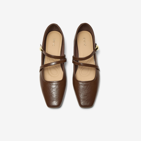 百思图2025春季新款商场同款简约方头玛丽珍鞋粗跟女单鞋M1587AQ5