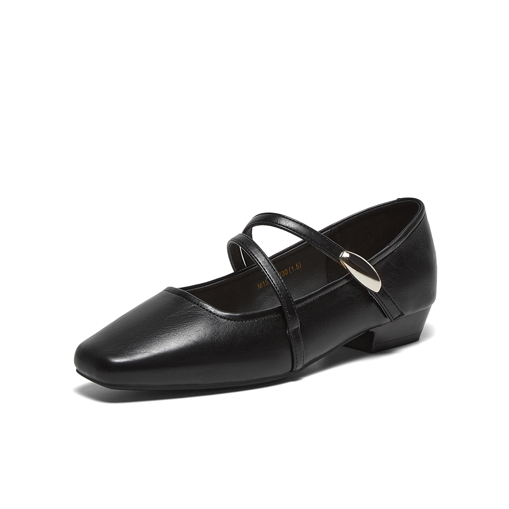 百思图2025春季新款商场同款简约方头玛丽珍鞋粗跟女单鞋M1587AQ5