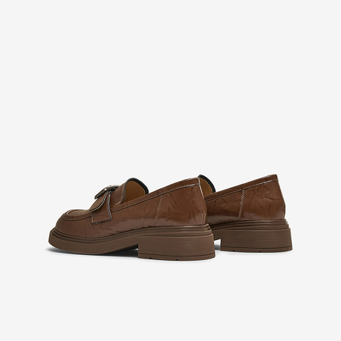 百思图2025春季新款商场同款简约学院乐福鞋粗跟女单鞋W6231AA5