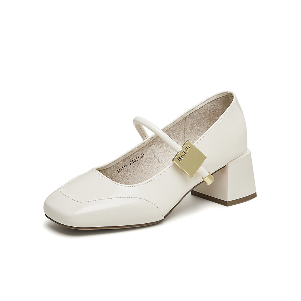 百思图2025春季新款时尚简约法式玛丽珍鞋粗跟女单鞋M1111AQ5
