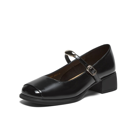 百思图2025春季新款商场同款简约复古玛丽珍鞋粗跟女单鞋M2501AQ5