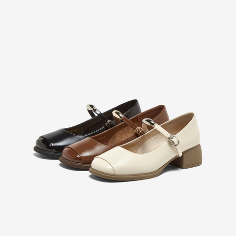 百思图2025春季新款商场同款简约复古玛丽珍鞋粗跟女单鞋M2501AQ5