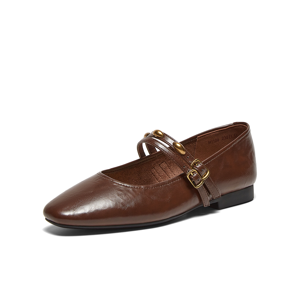 百思图2025春季新款商场同款简约复古玛丽珍鞋方头女单鞋M1109AQ5
