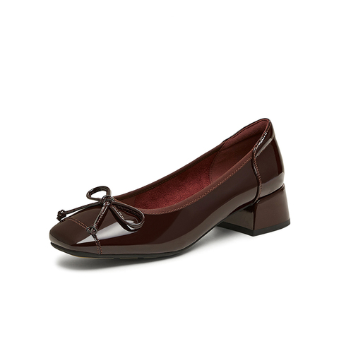 百思图2025春季新款商场同款时髦蝴蝶结粗跟方头女单鞋W6791AQ5