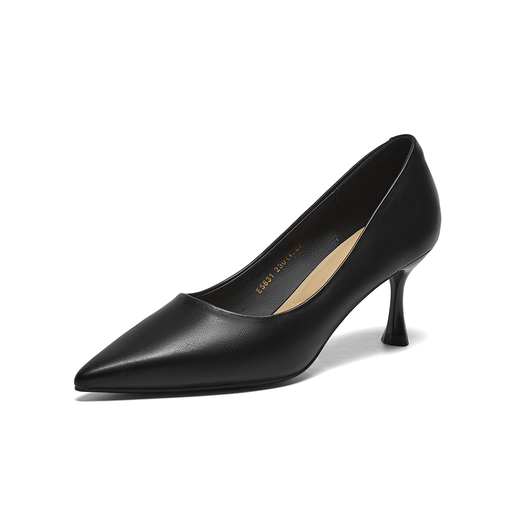 百思图2025春季新款商场同款简约通勤细高跟尖头女单鞋E5831AQ5