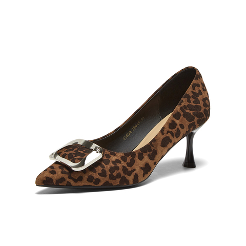 百思图2025春新款商场同款简约时尚通勤细高跟尖头女单鞋E5832AQ5