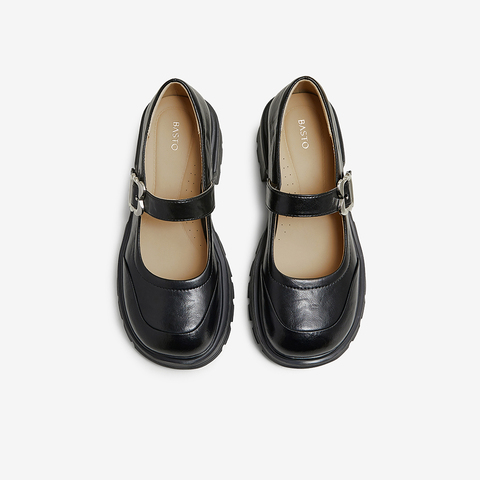 百思图2025春季新款商场同款时尚学院玛丽珍鞋粗跟女单鞋W6752AQ5