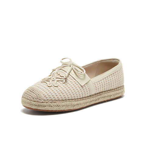 百思图2025春季新款简约蝴蝶结复古渔夫鞋平跟女单鞋A0202AA5