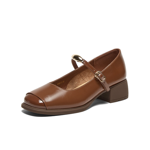 百思图2025春季新款商场同款简约复古玛丽珍鞋粗跟女单鞋M2501AQ5