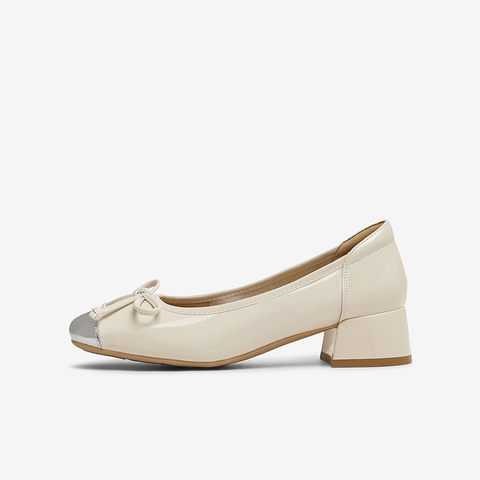 百思图2025春季新款商场同款时髦蝴蝶结粗跟方头女单鞋W6791AQ5