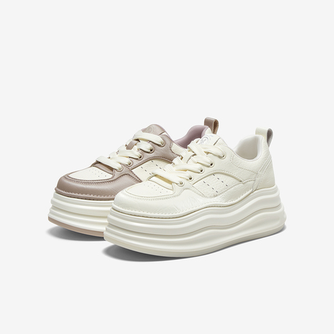 百思图2025春季新款商场同款街头运动板鞋厚底女休闲鞋X0061AM5