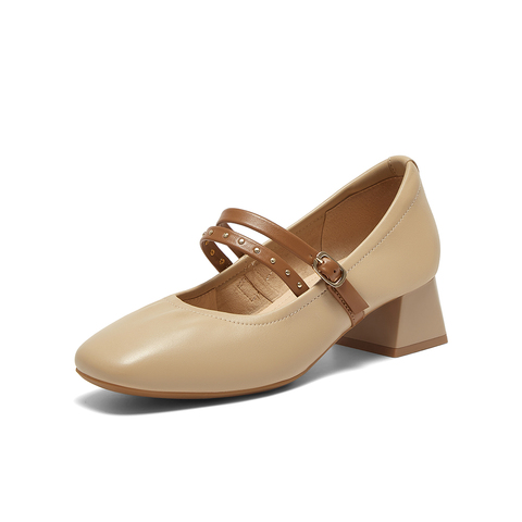 百思图2025春季新款时髦复古法式玛丽珍鞋粗跟女单鞋A1627AQ5