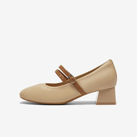 百思图2025春季新款时髦复古法式玛丽珍鞋粗跟女单鞋A1627AQ5