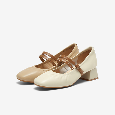 百思图2025春季新款时髦复古法式玛丽珍鞋粗跟女单鞋A1627AQ5