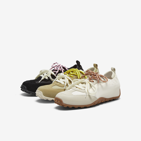 百思图2025春季新款复古户外运动德训鞋平跟圆头女休闲鞋URA01AM5