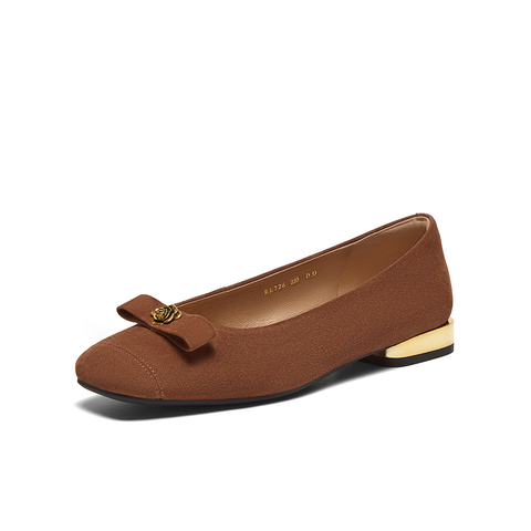 百思图2025春季新款简约时尚通勤方头粗跟浅口女单鞋RE726AQ5