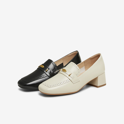 百思图2025春季新款商场同款简约通勤乐福鞋粗跟女单鞋A3876AA5