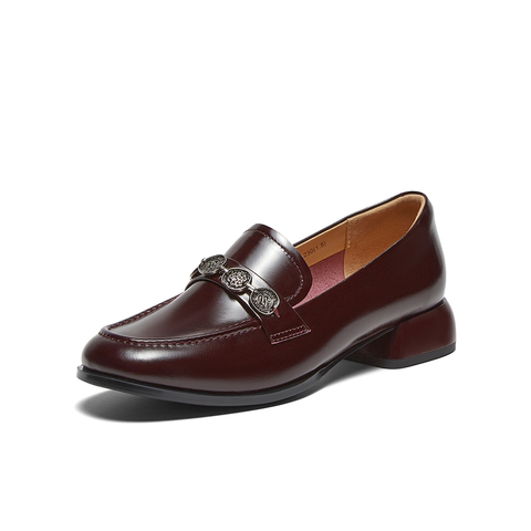 百思图2025春季新款商场同款简约时尚乐福鞋粗跟女单鞋A1822AA5