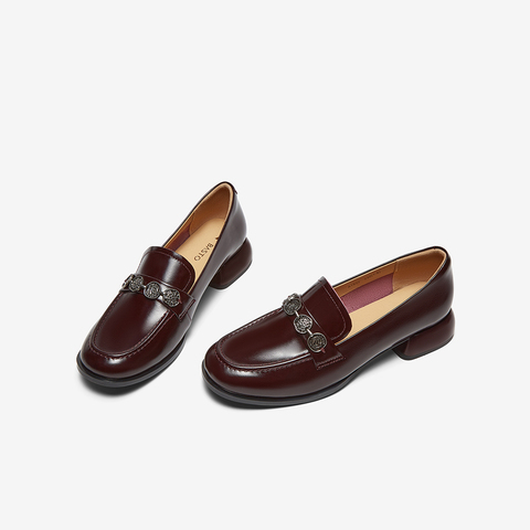 百思图2025春季新款商场同款简约时尚乐福鞋粗跟女单鞋A1822AA5