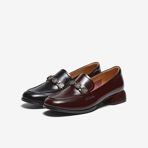 百思图2025春季新款商场同款简约时尚乐福鞋粗跟女单鞋A1822AA5