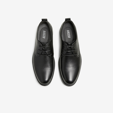 百思图2025夏季新款时尚商务通勤粗跟圆头男正装皮鞋20013BM5