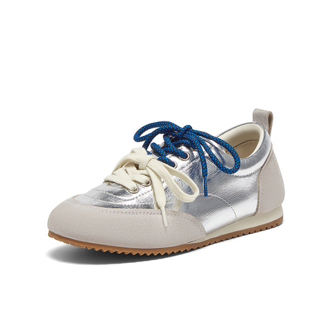 百思图2025春季新款简约时尚户外运动阿甘鞋平跟女休闲鞋I7699AM5